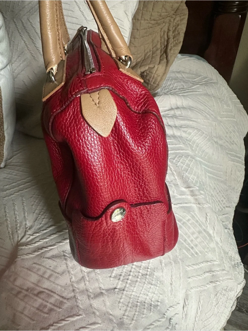Furla Red Satchel with Tan Trim
